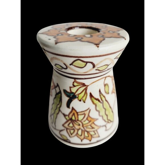 Hand-Painted Bohemian Taper Candle Holder Floral Design Signed - Picture 4 of 8